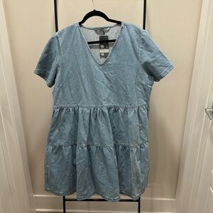 Short Sleeved Tiered Denim Mini Dress